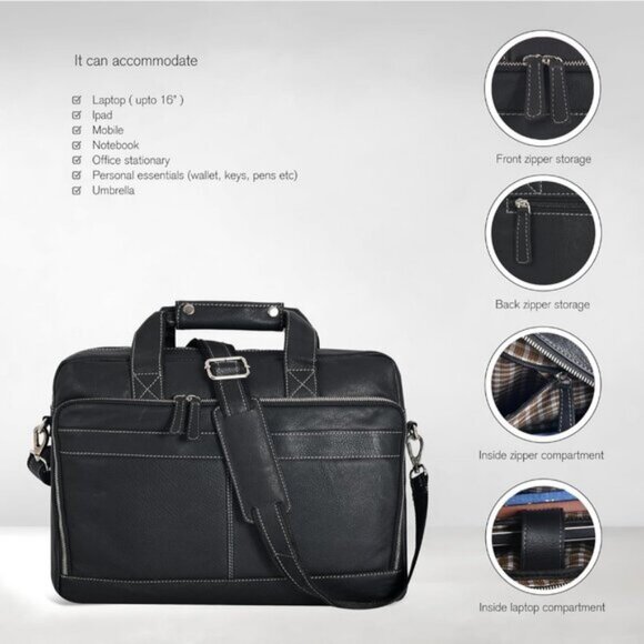 ⚡Men and Women Nappa Black Oak Leathers Laptop Briefcase Messenger Bag - Picture 6 of 9